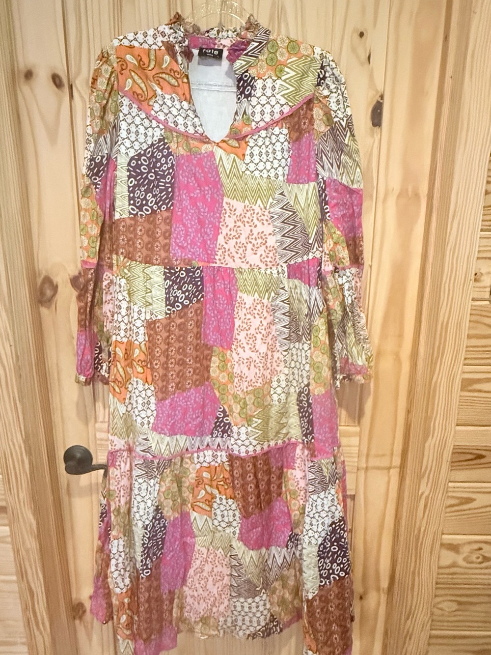 Fate Patchwork Floral Tiered Maxi Dress in Pink, Brown, Green, Orange